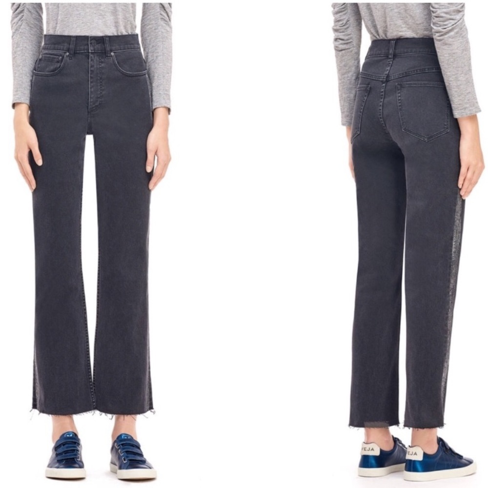 Rebecca Taylor La Vie Black High Waist Kick Crop Raw Hem Jeans 28